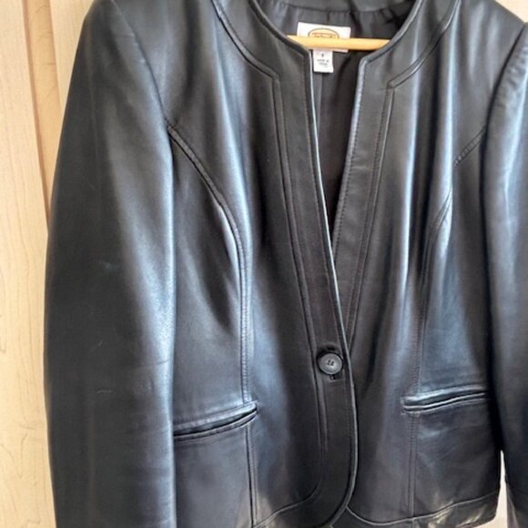 Talbots Jacket Blazer Women Small Black 100% Leather Casual Career Soft Comfort - Picture 2 of 7